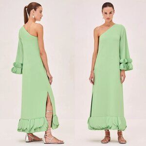 Alexis Jamie Persian Green Maxi‎ Dress One Shoulder Laser Cut Gown S